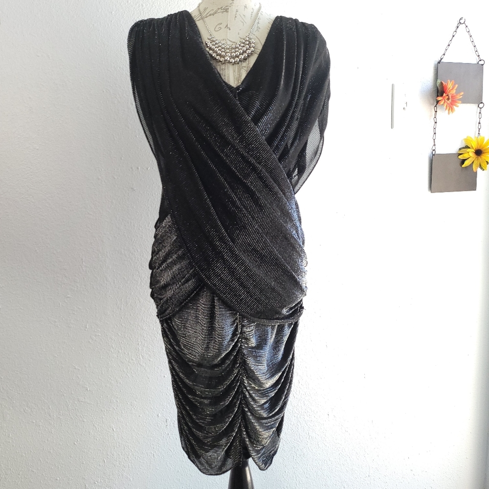 Retro Black and Silver Strand Foil Dress